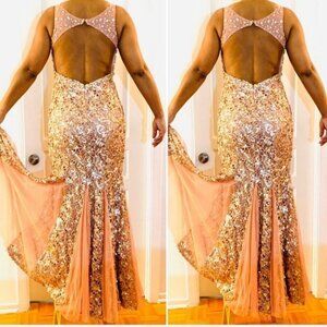 PROM DRESS PINK GOLD SEQUIN  EVENING DRESS WOMEN SIZE SMALL
